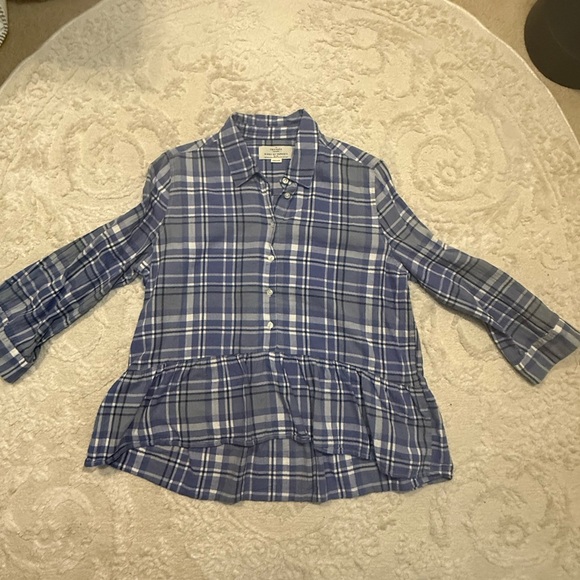 Trovata Birds of Paradis Blue Plaid Peplum Button Down Shirt Women’s M Boho‎ - Picture 2 of 6